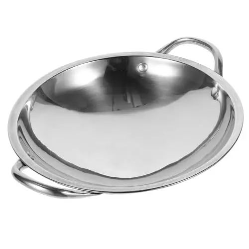 Produktbild: PRETYZOOM Japanische Woks Wok Mit Rundem Traditioneller Wok Bratpfanne Öfen Wok Grillwok Aus Metall Grillpfanne Aus Edelstahl Trockener Topf Pow-wok 28c Werkzeug Rostfreier Stahl Heißer Topf
