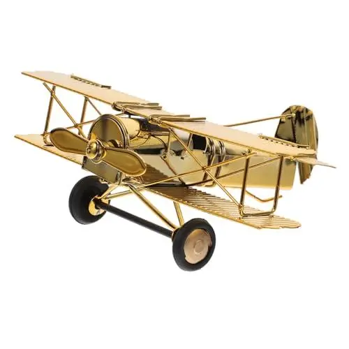 Produktbild: PRETYZOOM Kampfjet-Modell Modellflugzeugständer Retro-flugzeugmodell Modellflugzeugbausätze Für Erwachsene Metallmodelle Modellbausatz Aus Metall Modellflugzeug Aus Holz Golden Eisen