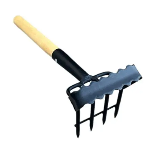 Produktbild: PRETYZOOM Kleiner Handrechen Für Den Garten Gartenrechen Mit Stiel Laubharke Aus Edelstahl Handfräse, Gartengerät Gartenlaubschaufel Laubgreifrechen Kies-gartenrechen Strauch Handbuch