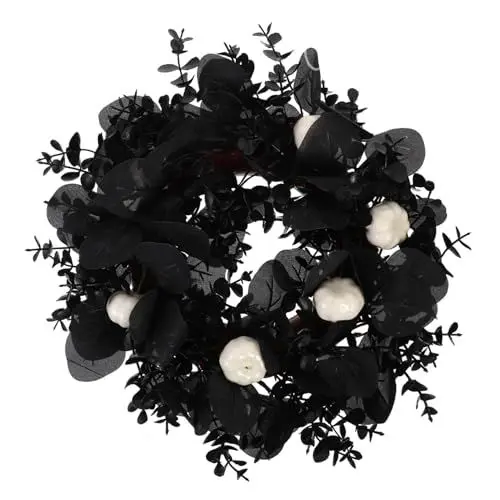 Produktbild: PRETYZOOM Halloween Willkommen Kranz Gothic Stil Eukalyptus Blatt Kranz Schwarz Dekorative