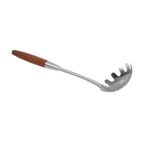 Produktbild: PRETYZOOM Pasta Server Edelstahl Nudel Sieb Löffel Holzgriff Leicht Zu Reinigen Ideal für