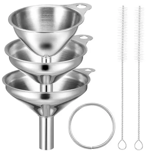 Produktbild: PRETYZOOM 3-teiliges Weintrichter-set Aus Edelstahl Weithalstrichter Für Flaschen Küchentrichter Mit Reinigungsbürste Wiederverwendbare Öltrichter Zum Kochen Und Für Den Heimgebrauch