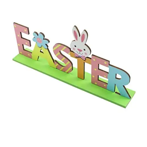 Produktbild: PRETYZOOM Osterdekorationen Bausatz Ostern Tischschild Tür Boho-Wohnkultur Häschen-Mittelstück-Schild heim easter bunny osternhase Osterhasen Dekoration osterszene Holzhandwerk hölzern