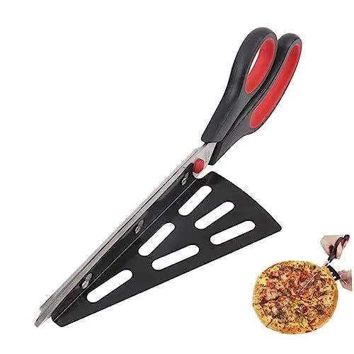 Produktbild: PRETYZOOM Pizzaschneider Aus Edelstahl Multifunktional Schere Spatel Pizza-Werkzeug Rot