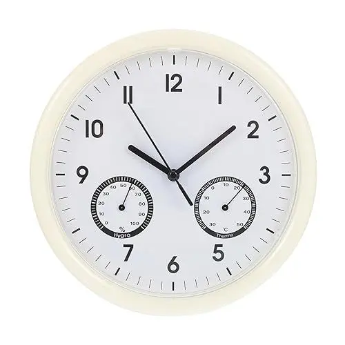 Produktbild: PRETYZOOM Wanduhr Mit Thermometer Und Hygrometer Geräuschlose Sweep-Bewegung Design Für Schlafzimmer Küche Und Büro Klare Lesbarkeit Und Dekorative Funktion