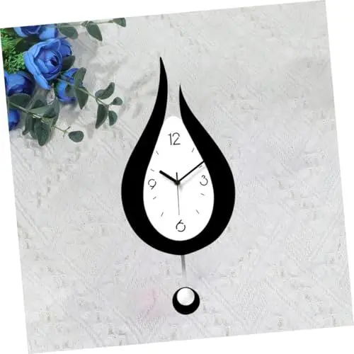 Produktbild: PRETYZOOM Schwarze Acryl-wanduhr in Wassertropfenform Kreatives Design Schwingend Leicht Zu Reinigen Keine Batterie