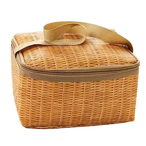 Produktbild: PRETYZOOM Isolierte Thermotasche Rattan-lunchbox Aufbewahrungsfach Auslaufsichere Lebensmittelbehältertasche Für Büro Schule Outdoor