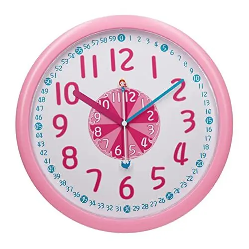 Produktbild: PRETYZOOM Cartoon Kinderzimmer Wanduhr Silencio Kreative Runduhr Für Kinderzimmer Rosa Analoges Design Präzise Zeitmessung Für Schlafzimmer Und Wohnzimmer