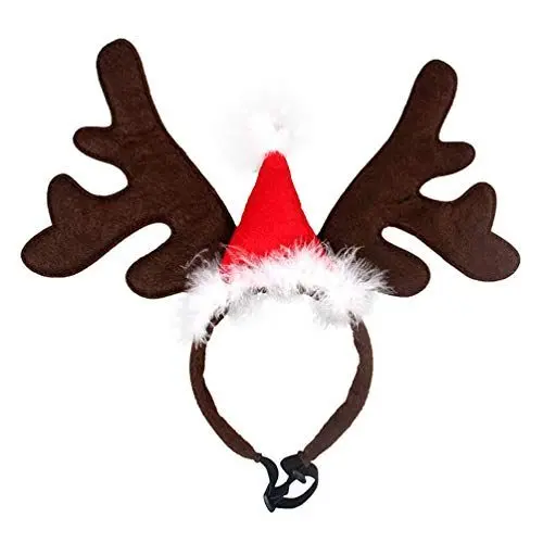 Produktbild: PRETYZOOM Weihnachten Haustier Stirnband Rentiergeweih Stirnband Elchgeweih Haarreif mit Weihnachtsmütze für Katze Hund Weihnachten Xmas Party Haarschmuck Cosplay Kostüm Zubehör