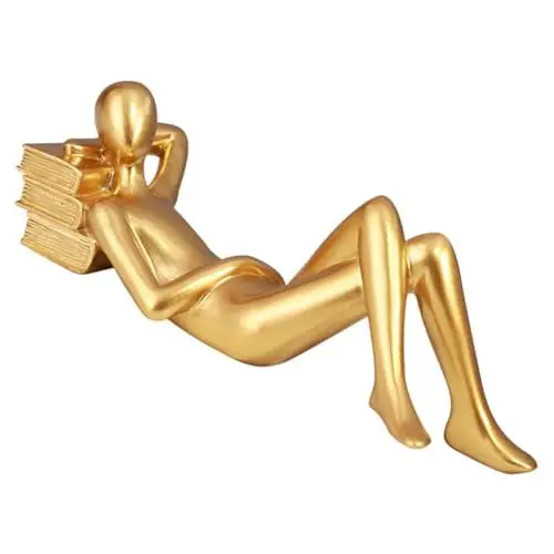 Produktbild: PRETYZOOM abstrakte Figurenstatue goldene abstrakte Bücherregalfiguren lesende Statuen und Figuren Ornament Statue Einer Leserfigur aus Kunstharz Harzskulptur empfindlich schmücken