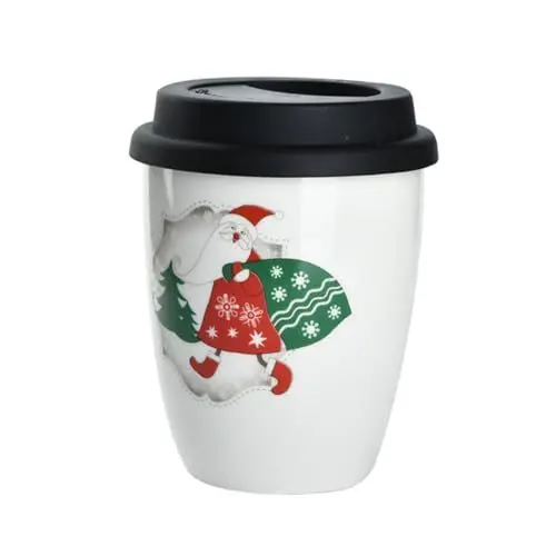 Produktbild: PRETYZOOM 380 Ml Weihnachtstasse Aus Porzellan Neuartige Es-tasse Griffloser Kaffeebecher Mit Silikondeckel Stilvolle Teetasse