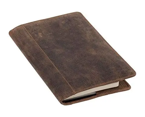 Produktbild: Pride and Soul 30124 - Ledereinband DIN A5 PERKINS, Lederhülle für Notizbuch, Buchhülle aus Echt Leder, Buchumschlag in braun, Einband mit Lesezeichen, 8 Visitenkartenfächern und Stiftschlaufe