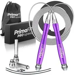 Produktbild: PrimaFIT Springseil Erwachsene Fitness Pro Speed Jump Rope 3m Seilspringen Verstellbar Mit Gewichten, 2 Kugellager & Anti-Rutsch Griffe, Profi Skipping Für Boxen, MMA, Crossfit, Extra Stahlseil,Tasche