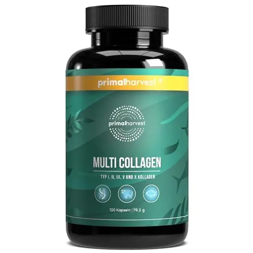 Produktbild: Primal Harvest ® Multi-Collagen - 120 Kollagen Kapseln hochdosiert- Premium Collagen Complex - GMP-zertifiziert & in Deutschland hergestellt- gluten- & sojafrei