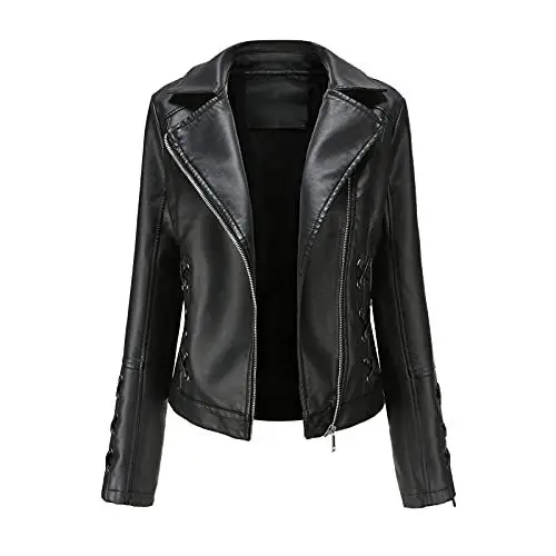 Produktbild: Prime 2024 Angebote, Reise Must Have, Kunstlederjacke Damen Kurz Lederjacke Langarm Motorradjacke Winterjacke Mit Reißverschluss Stehkragen Ledermantel Bomberjacke, Sparabos Angebote