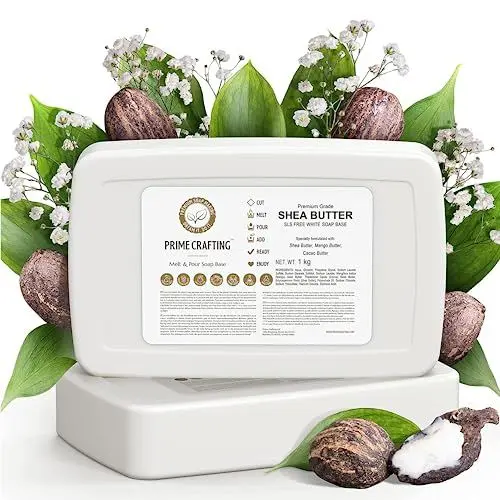 Produktbild: Prime Crafting 1kg BIO Sheabutter Seifenbasis zur Seifenherstellung - SLS & SLES Frei - Glycerinseife Rohseife zum Seifengießen - Seife Selber Machen mit Seifenblock - Melt and Pour Soap Base