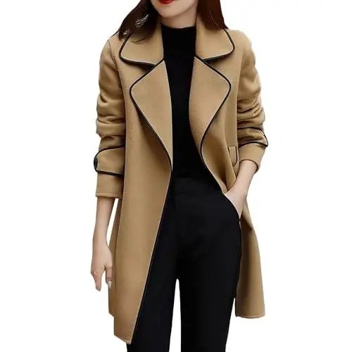 Produktbild: Prime Deals Herbstjacke Damen Winter Jacken Damen Trenchcoat Aus Kunstwolle Dünn Trenchcoat Schmal Oberbekleidung Einfarbig Mit Knopfleiste Eleganter Mantel Taschenjacke Manschettenknöpfe Damen