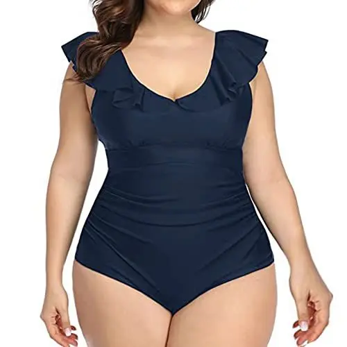 Produktbild: Primeangebote Badeanzug Damen Große Größen Bauchweg Plus Size Tankini Damen Grobe Gröben 48 50 Bademode Swimsuit V Ausschnitt Blumenmuster Einteilige Schwarz Schwimmanzug Firmung Geschenke Mädchen