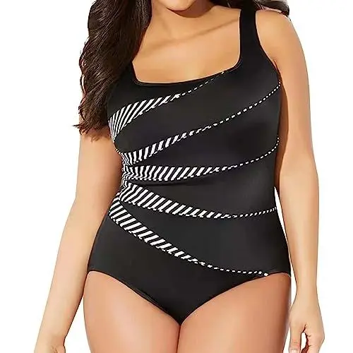 Produktbild: Primeprimedealstoday Badeanzug Damen Große Größen Bauchweg Push Up Bademode Damen Grobe Gröben Tankini Bademode Swimsuit mit Shorts Trendy One Piece Bunter Strandmode Firmung Geschenke Mädchen