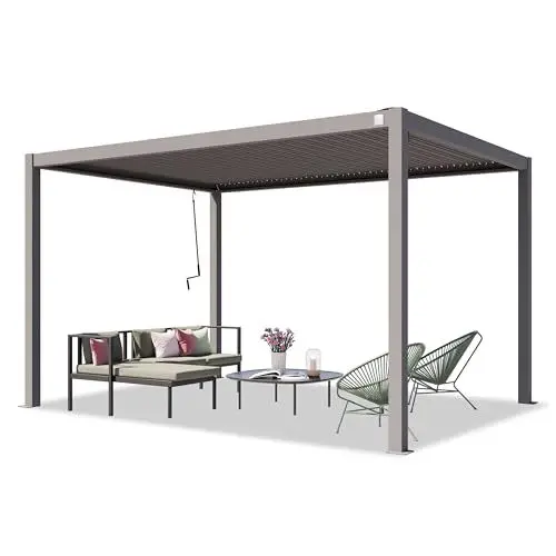 Produktbild: TOOLPORT PRIMEYARD Pergola 3x4 m Aluminium-Pfosten mit Lamellendach aus Stahl graue Terrassenüberdachung