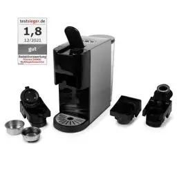 Produktbild: Princess Multikapsel-Kaffeemaschine 4-in-1 – 1450 Watt, Kapsel, Pads, Gemahlenen Kaffee, BPA-Frei, 249450, 01.249450.01.001, Schwarz, Silber