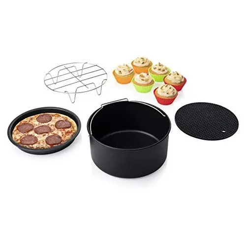 Produktbild: Princess 10-teiliges Zubehör-Set für XL Heißluftfritteuse 4,5L und 5,2 Liter - Topfablage, Pizzablech, Kuchenform, Grillrost, Muffinschälchen, 182012