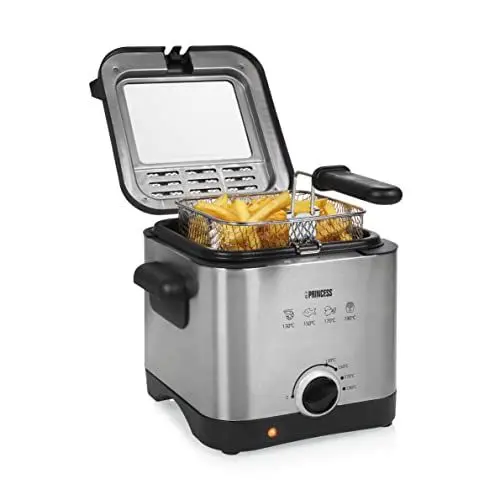 Produktbild: Princess Mini-Fritteuse 182612 – 1,5 L – 1000 W – für 400 g Pommes frites, Silber, Schwarz