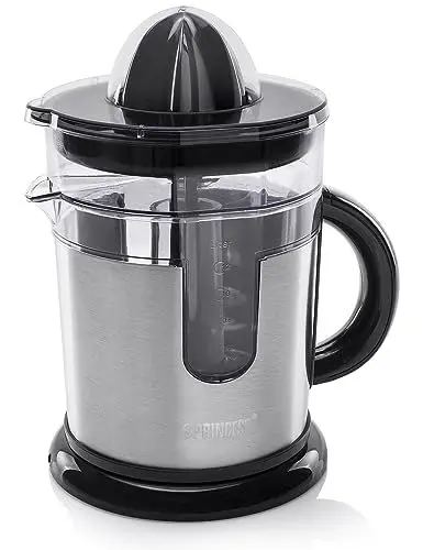 Produktbild: Princess 201975 Duo Juicer | Orangenpresse/ Saftpresse Innovativer Zusatzsaftbehälter | Für alle Zitrusfrüchte geeignet | 1,2 Liter Inhalt | Silber/ Schwarz