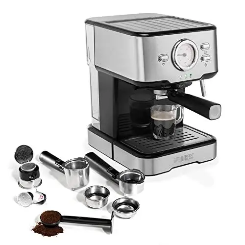 Produktbild: Princess Espressomaschine 249412, 1100 Watt, 1.5 Liter, gemahlener Kaffee, 3 Filter, inklusive Milchaufschäumer, ideal für Kaffee und Cappuccinos