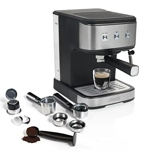 Produktbild: Princess 249413 Espressomaschine und Kapselmaschine 20 bar Wassertank 1,5 Liter Máquina de Espresso y cápsula Schwarz/Silber