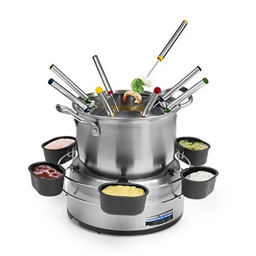 Produktbild: Princess Family Fondue-Set - 800 W, 1,2 Liter Fassungsvermögen, Thermostat, Edelstahl, doppelter Boden, 8 Fonduegabeln, 6 Dipschalen, Silber, 172680 01.172680.01.001, edelstahl, silber