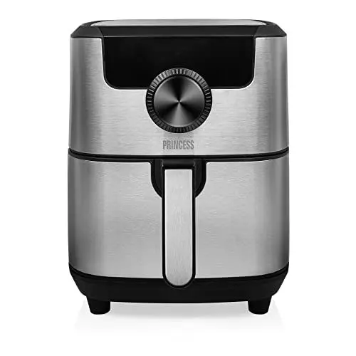 Produktbild: Princess Heißluftfritteuse mit 4,5 Liter – 66,7% weniger Energieverbrauch – Edelstahlausführung – Digitales Display – Warmhaltefunktion– für ca. 1,2 Kg Pommes–8 Vorprogramme –80°-200°–Aerofryer 182033