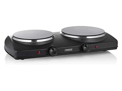 Produktbild: Princess Keramik-Kochplatte - 2-Kochplatten, 16 und 19 cm, 2 Thermostate, 5 Temperatureinstellungen, 800 und 1200 W, 303021, 01.303021.01.001, schwarz
