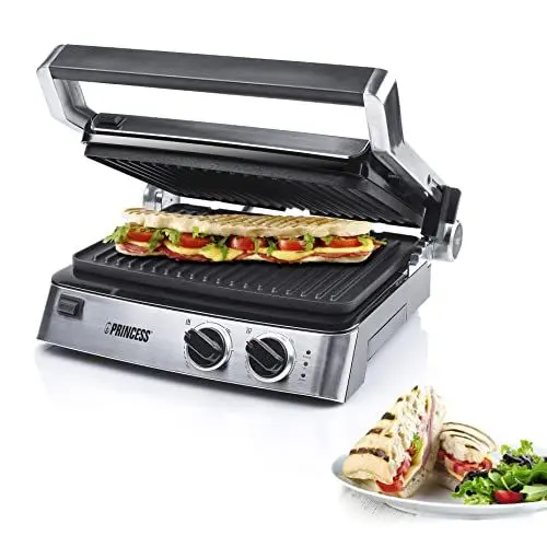 Produktbild: Princess Kontaktgrill/ Sandwichmaker – 180° aufklappbar mit zwei einstellbaren Thermostaten, 117300, Weiß