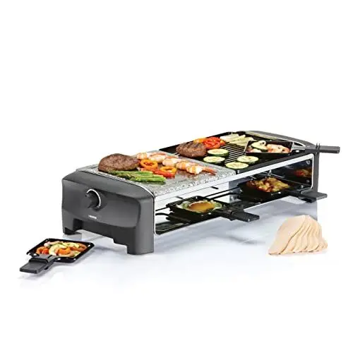 Produktbild: Princess Raclette Grill/Steingrill für bis zu 8 Personen – mit 8 Pfännchen und regelbarem Thermostat, 162820 01.162820.01.001, schwarz