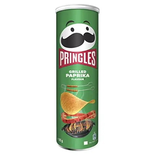 Produktbild: Pringles Grilled Paprika Flavour (1 x 185 g) – der unwiderstehliche Snack-Klassiker in der praktischen Dose – knackige Chips mit Paprikageschmack und Grillaroma – Pop. Play. Eat.