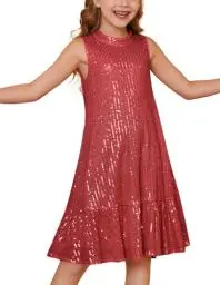 Produktbild: Blumenmädchenkleid Festzugskleider Party Ballkleid A Linien Midikleid mit Rüschen und Schleife im Haar-Accessoire Rot 10–12 Jahre