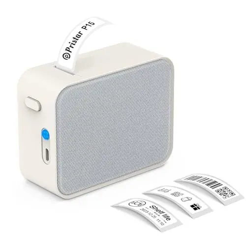 Produktbild: Pristar Bluetooth-Etikettendrucker, P15 Mini Beschriftungsgerät Selbstklebend, APP-Verbindung, Wiederaufladbar， Etikettiergerät kompatibel mit iOS und Android für Zuhause, Büro, Schule (Grauer Stoff)