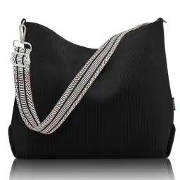 Produktbild: Prite Shopper Tasche Damen Groß Cord Tasche Tote Bag mit Verstellbarem Schultergurt für College Schule Arbeit Reisen Einkaufen（Schwarz）