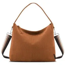 Produktbild: Prite Tote Bag Handtasche Damen Umhängetasche Cord Shopper Tasche mit Reißverschluss und Gurt für Arbeit Uni Schule Reise (Beige)