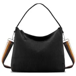 Produktbild: Prite Tote Bag Handtasche Damen Umhängetasche Cord Shopper Tasche mit Reißverschluss und Gurt für Arbeit Uni Schule Reise (Schwarz)