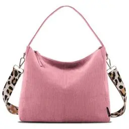 Produktbild: Prite Tote Bag Handtasche Damen Umhängetasche Cord Shopper Tasche mit Reißverschluss und Gurt für Arbeit Uni Schule Reise (Rosa)