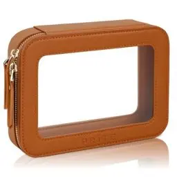 Produktbild: Prite Transparent Kosmetiktasche Make Up Tasche Damen Reise wasserdichte Kulturbeutel Autozubehör und Auto Organizer mit Goldenem Doppelreißverschlüss (Braun)