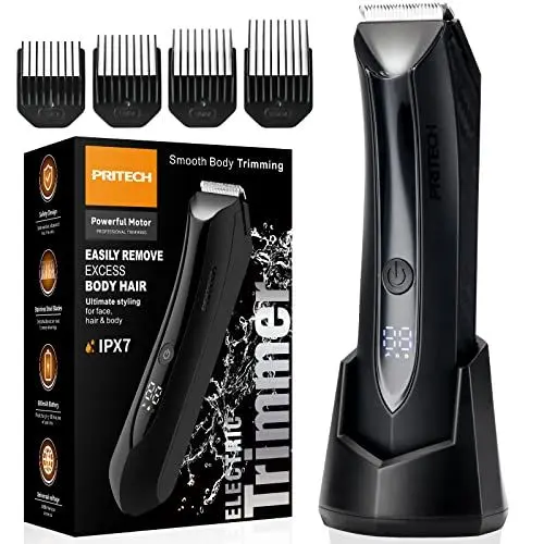 Produktbild: PRITECH Intimrasierer Mann, Elektrischer Körperrasierer Herren – Wasserdichter Rasierer intimbereich Trimmer, Ballrasierer, USB-Ladestation, Körperpflege-Set mit Keramikklinge (Schwarz)