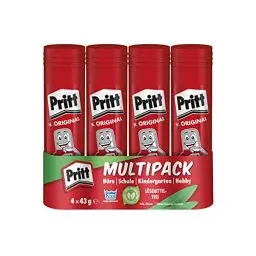 Produktbild: Pritt Klebestift, sicherer und kinderfreundlicher Kleber für Kunst und Bastelarbeiten, starker Klebstoff für Schule & Bürobedarf, 4x43g Pritt Stift