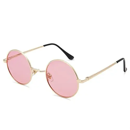 Produktbild: Pro Acme Sonnenbrille Herren Rund Polarisierte Sonnenbrille Retro für Männer Frauen (Gold Rahmen | Transparentes Rosa Linse)