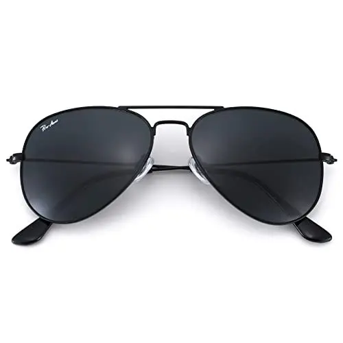 Produktbild: Pro Acme Sonnenbrille Herren Damen Klassische Pilotenbrille Glaslinse Fliegerbrille Unisex Piloten Sonnenbrille (Schwarz Rahmen/Grau Linse)