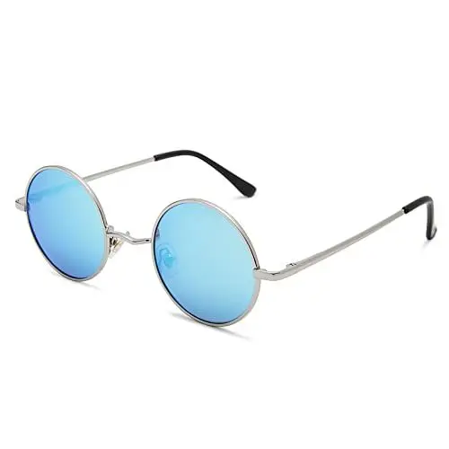 Produktbild: Pro Acme Sonnenbrille Herren Rund Polarisierte Sonnenbrille Retro für Männer Frauen (Silber Rahmen | Blau Linse)