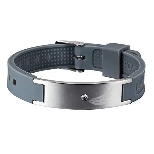 Produktbild: Pro Ion Silikon Bionic Positive Ionen Magnetarmband Silbergrau 3 Wings TRINITIX Design mit Swarovski Kristall gravierbar Energetix 4you 2606 15-23 cm