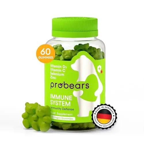 Produktbild: Probears® Immunsystem Stärken - ohne Gelatine Vitamin C+ Zink, Selen, den Vitaminen B6, B12 und D2- Gummibärchen Gummy Vegan, Glutenfrei, Halal, Jelatinsiz - 60 Stück
